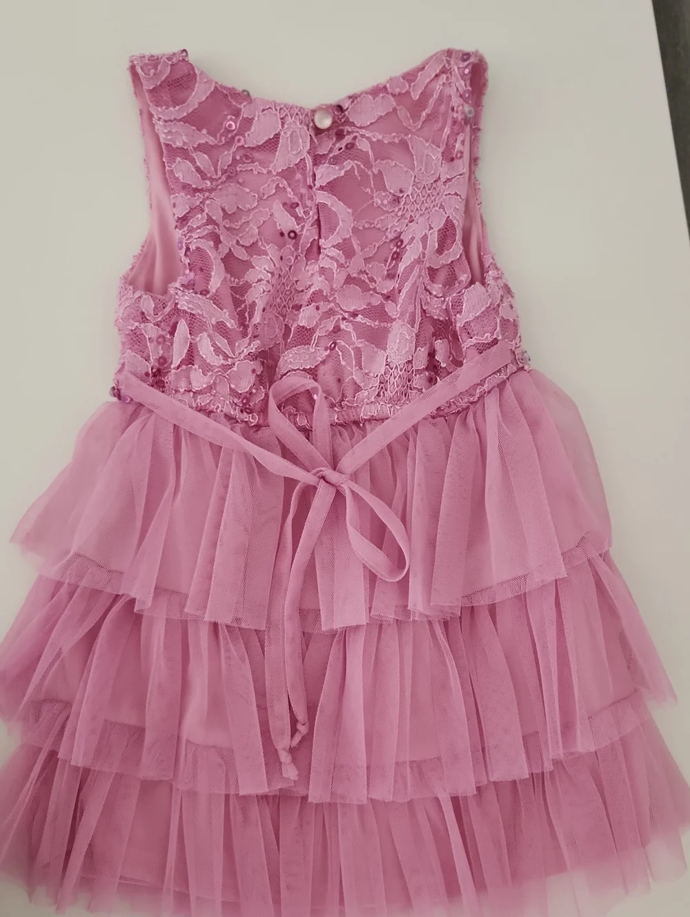 Girls Pink Lace & Tiered Tulle Party Dress